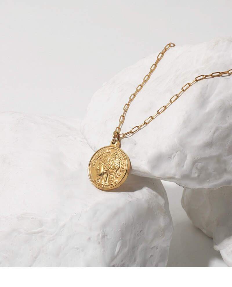 316 Stainless Steel Multi-layer Gold Color Bar Queen Elizabeth Portrait Pendant Snake Chains Necklace Collar Women Kpop Jewelry