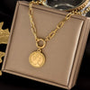 316 Stainless Steel Multi-layer Gold Color Bar Queen Elizabeth Portrait Pendant Snake Chains Necklace Collar Women Kpop Jewelry
