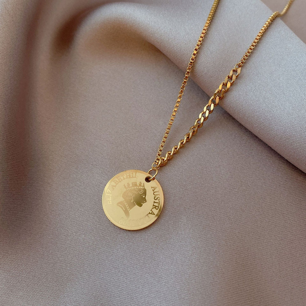 316 Stainless Steel Multi-layer Gold Color Bar Queen Elizabeth Portrait Pendant Snake Chains Necklace Collar Women Kpop Jewelry