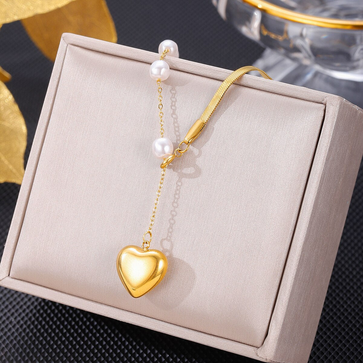 316 Stainless Steel Pearl Heart Pendant Necklace For Women Korean Wedding Party Gifts Gift for Girlfriend 2022 Trend
