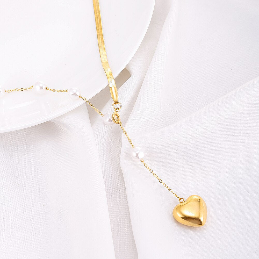 316 Stainless Steel Pearl Heart Pendant Necklace For Women Korean Wedding Party Gifts Gift for Girlfriend 2022 Trend