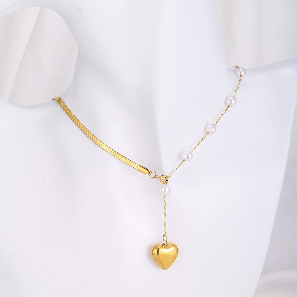 316 Stainless Steel Pearl Heart Pendant Necklace For Women Korean Wedding Party Gifts Gift for Girlfriend 2022 Trend