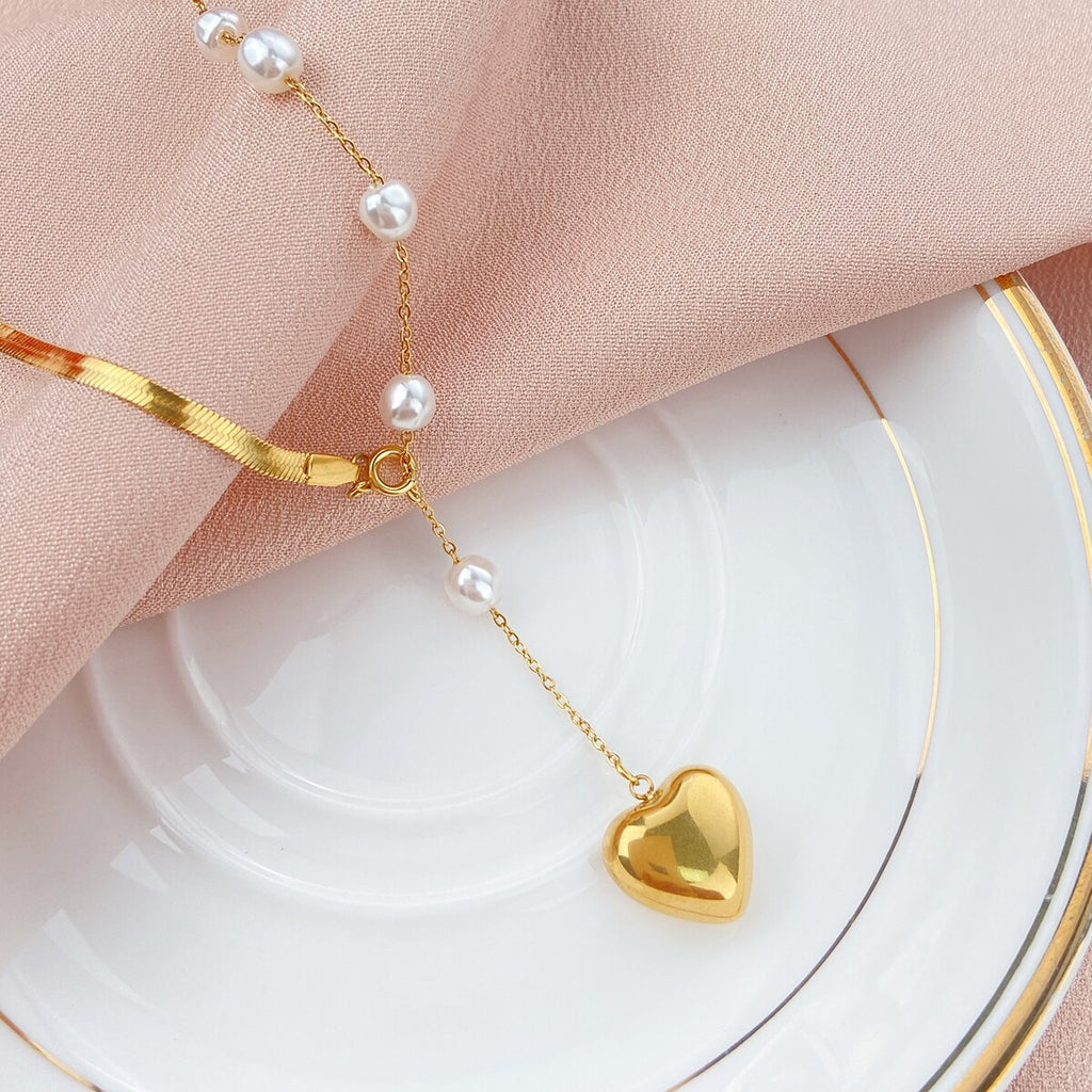 316 Stainless Steel Pearl Heart Pendant Necklace For Women Korean Wedding Party Gifts Gift for Girlfriend 2022 Trend