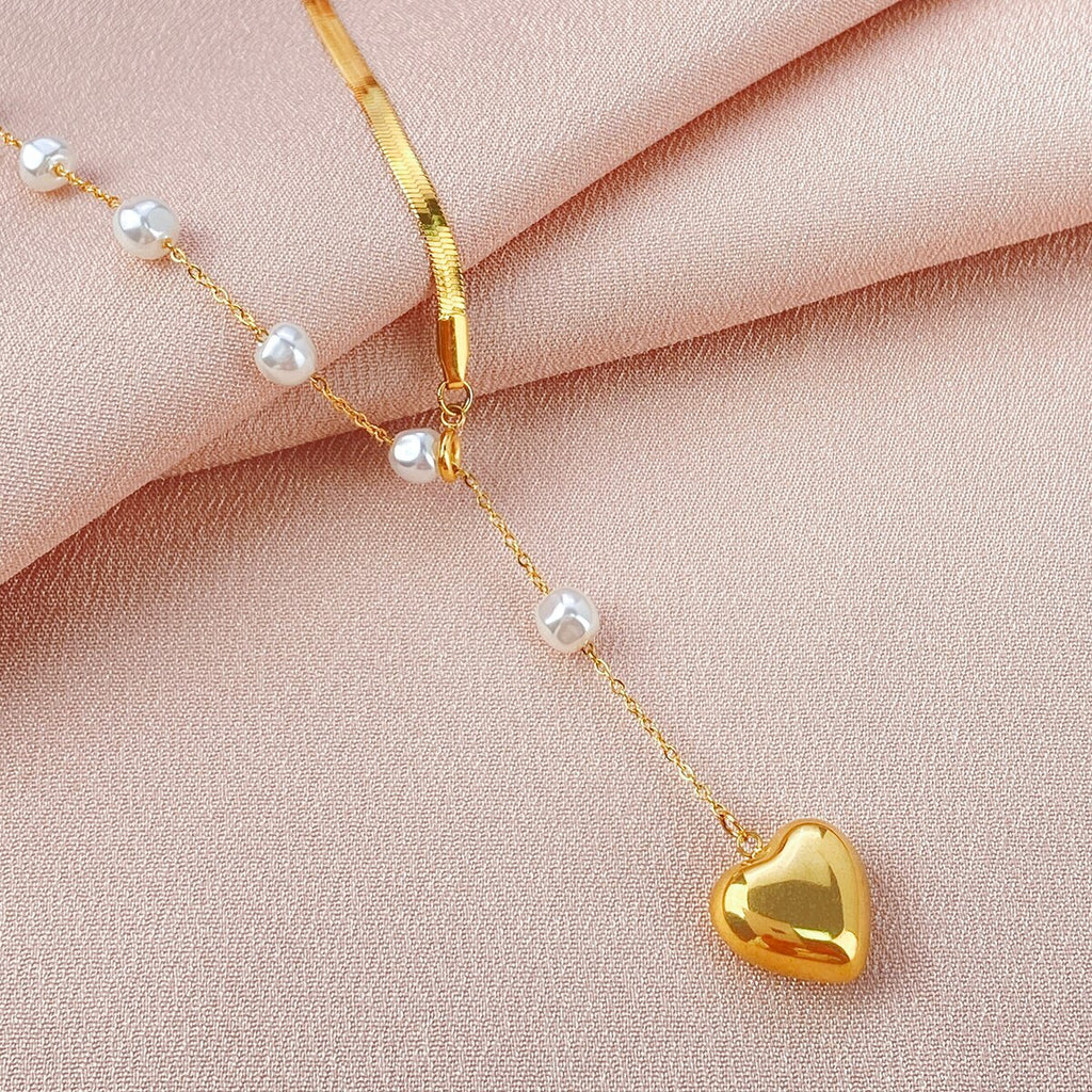 316 Stainless Steel Pearl Heart Pendant Necklace For Women Korean Wedding Party Gifts Gift for Girlfriend 2022 Trend