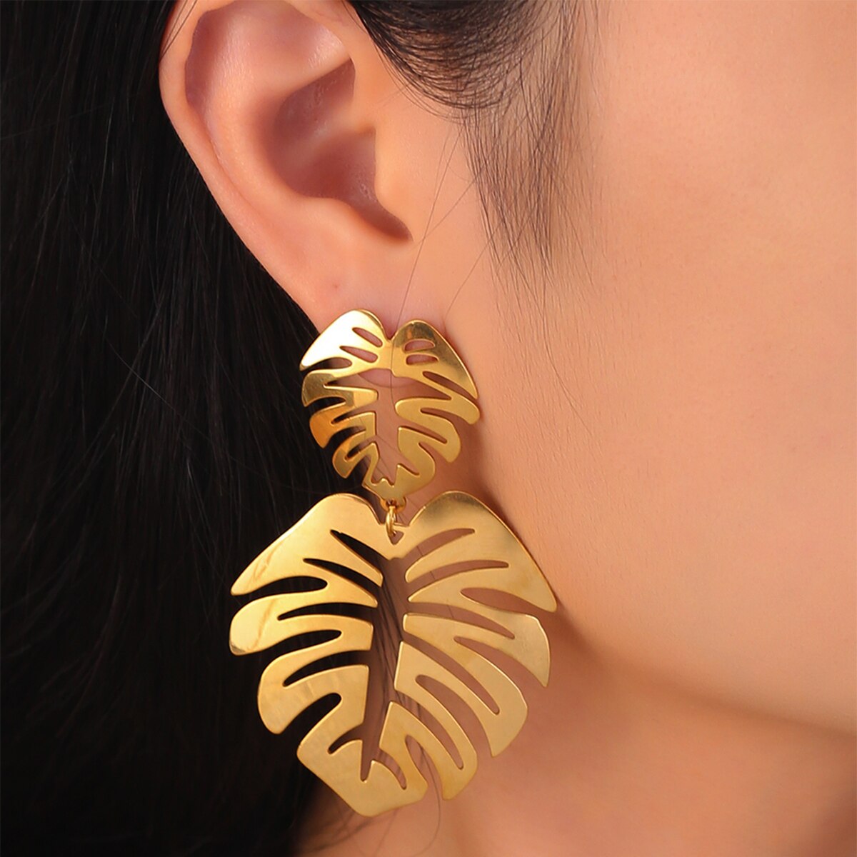 316 stainless steel Gold Plating Monstera Palm Gree Leaf Charm Drop Earrings For Women Girl Elegant Casual Chic Modern Jewelry
