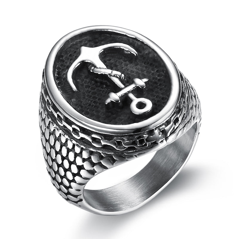 316L Stainless Steel Anchor Biker Ring Unique Design Personality Punk Finger Ring for Men Fashion Jewelry