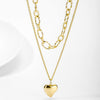 316L Stainless Steel Double Layered Love Heart Pendant Necklace For Women Vintage Punk Golden Clavicle Chain Jewelry