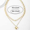 316L Stainless Steel Double Layered Love Heart Pendant Necklace For Women Vintage Punk Golden Clavicle Chain Jewelry