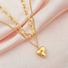 316L Stainless Steel Double Layered Love Heart Pendant Necklace For Women Vintage Punk Golden Clavicle Chain Jewelry