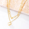 316L Stainless Steel Double Layered Love Heart Pendant Necklace For Women Vintage Punk Golden Clavicle Chain Jewelry