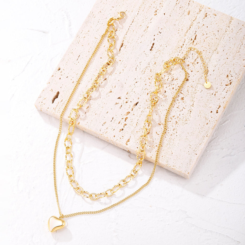 316L Stainless Steel Double Layered Love Heart Pendant Necklace For Women Vintage Punk Golden Clavicle Chain Jewelry