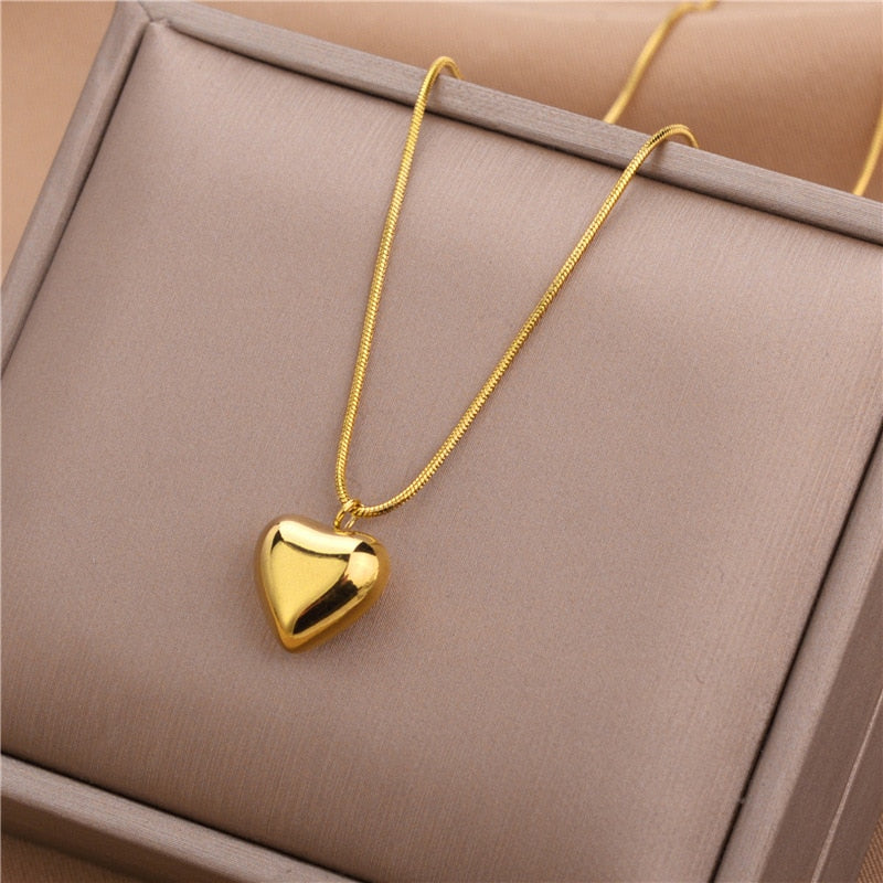 316L Stainless Steel Fine Jewelry Vintage Minimalism Lovers Love Heart Charms Chain Choker Necklaces Pendants For Women