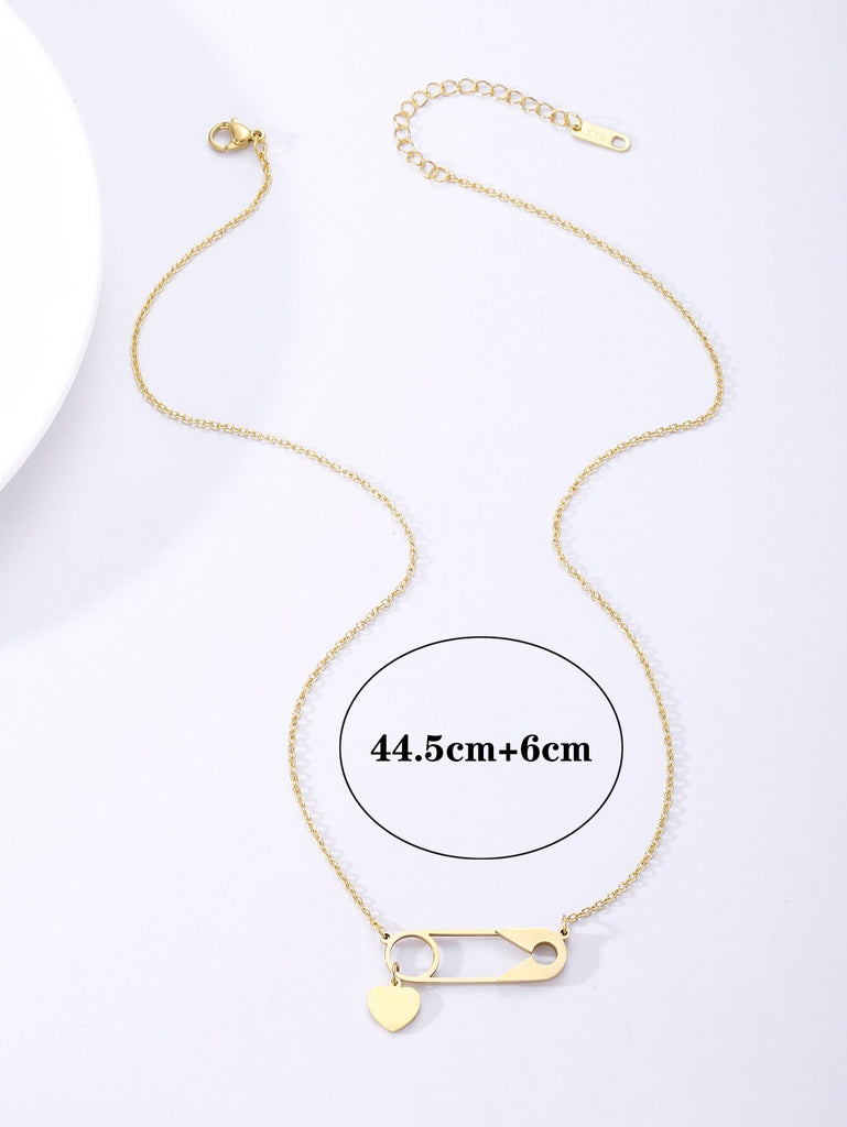 316L Stainless Steel Jewelry Vintage Heart Paper Clip Charms Chain Choker  Gothic Punk Necklaces Pendant For Women
