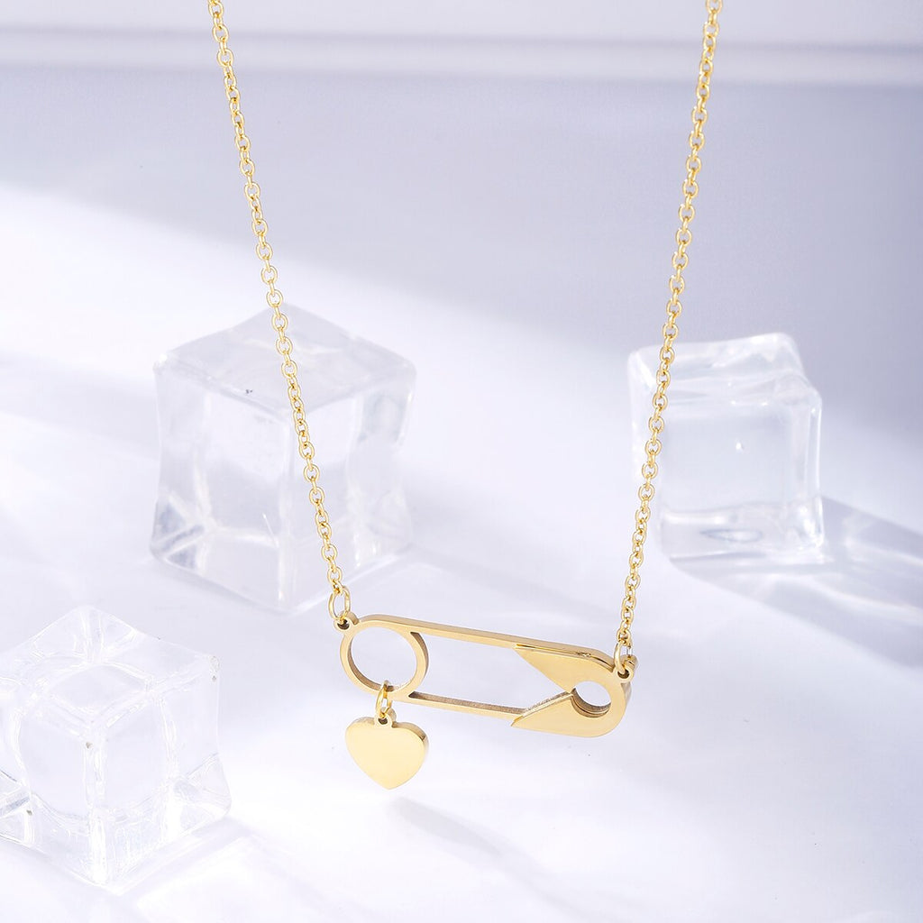 316L Stainless Steel Jewelry Vintage Heart Paper Clip Charms Chain Choker  Gothic Punk Necklaces Pendant For Women