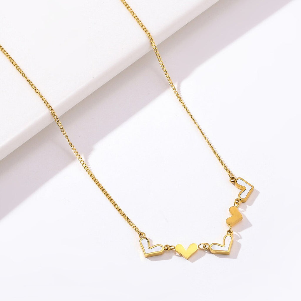 316L Stainless Steel Five Love Heart Pendant Gold Color Clavicle Chain Choker Shell Necklace For Women Wedding Accessories