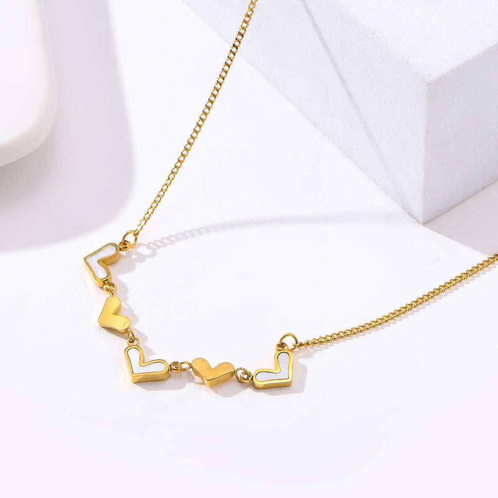 316L Stainless Steel Five Love Heart Pendant Gold Color Clavicle Chain Choker Shell Necklace For Women Wedding Accessories