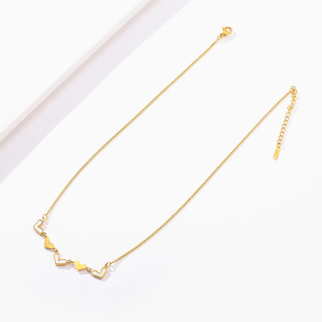 316L Stainless Steel Five Love Heart Pendant Gold Color Clavicle Chain Choker Shell Necklace For Women Wedding Accessories