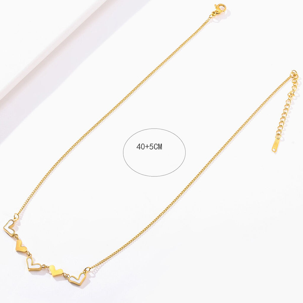 316L Stainless Steel Five Love Heart Pendant Gold Color Clavicle Chain Choker Shell Necklace For Women Wedding Accessories