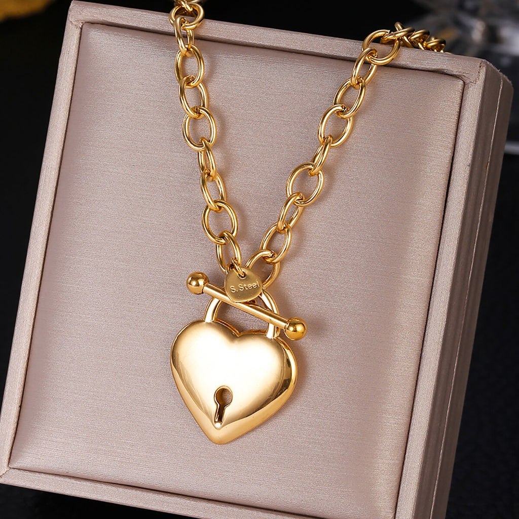 316L Stainless Steel Gold Color Heart Pearl Pendant Necklace For Women Punk Street Rustproof Neck Jewelry Party Gift