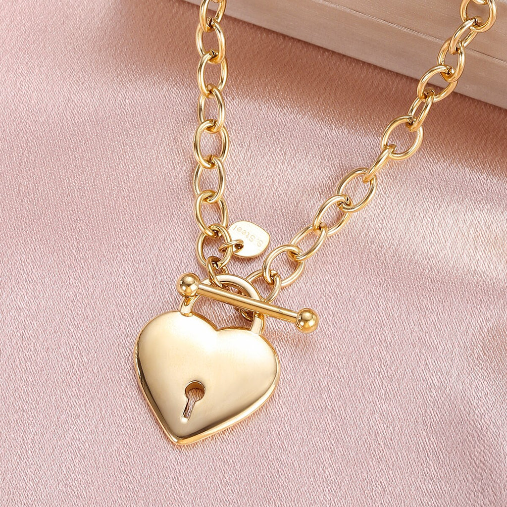 316L Stainless Steel Gold Color Heart Pearl Pendant Necklace For Women Punk Street Rustproof Neck Jewelry Party Gift