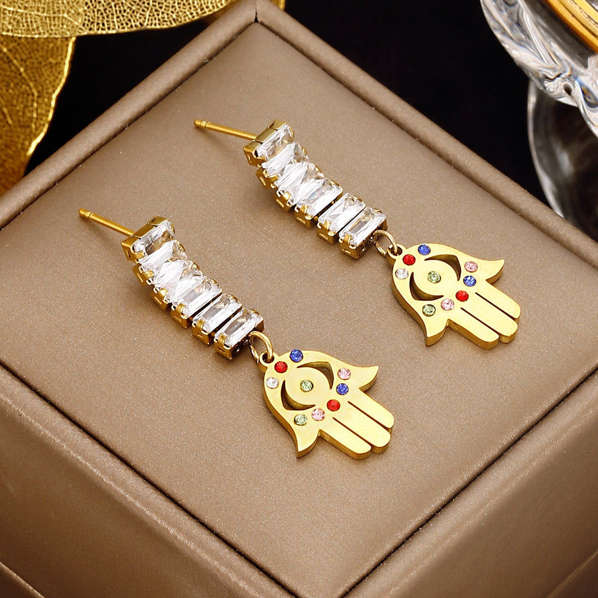 316L Stainless Steel Gold Color Palm Devil's Eye Earrings For Women Vintage Girls Ear Jewelry Party Gifts серьги