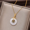 316L Stainless Steel Gold  Smart Safe Clasp Titanium Steel Necklace Female Trendy White Jade Pendant Does Not Fade