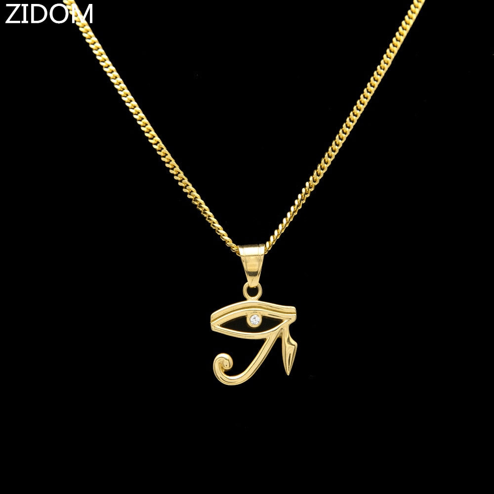 316L Stainless Steel Gold color Egyptian The Eye of Horus pendant necklace hip hop Wedjat Eye necklaces for unisex jewelry
