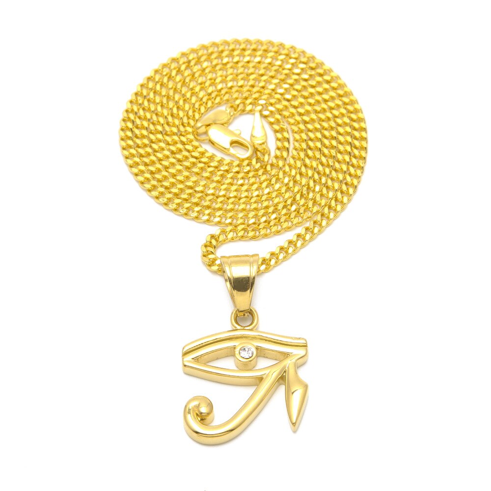 316L Stainless Steel Gold color Egyptian The Eye of Horus pendant necklace hip hop Wedjat Eye necklaces for unisex jewelry