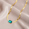 316L Stainless Steel Green Cubic Pendant Necklace For Women Trend Snake Chain Girl Neck Crystal Jewelry Party Gift Bijoux