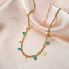 316L Stainless Steel Green Stone Crystal Necklace For Women Bohemian Ethnic Chain Butterfly Choker Wedding Party Jewelry Gift