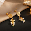 316L Stainless Steel Green Stone Leaves Statement Vintage Drop Earrings For Women Brincos Des Boucles D'oreilles New