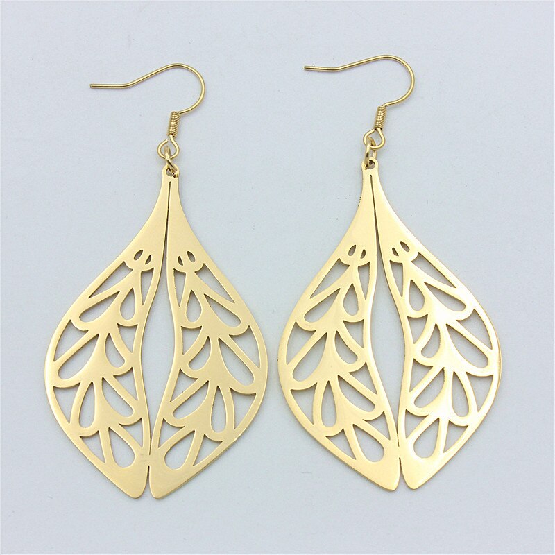 316L Stainless Steel Green Stone Leaves Statement Vintage Drop Earrings For Women Brincos Des Boucles D'oreilles New