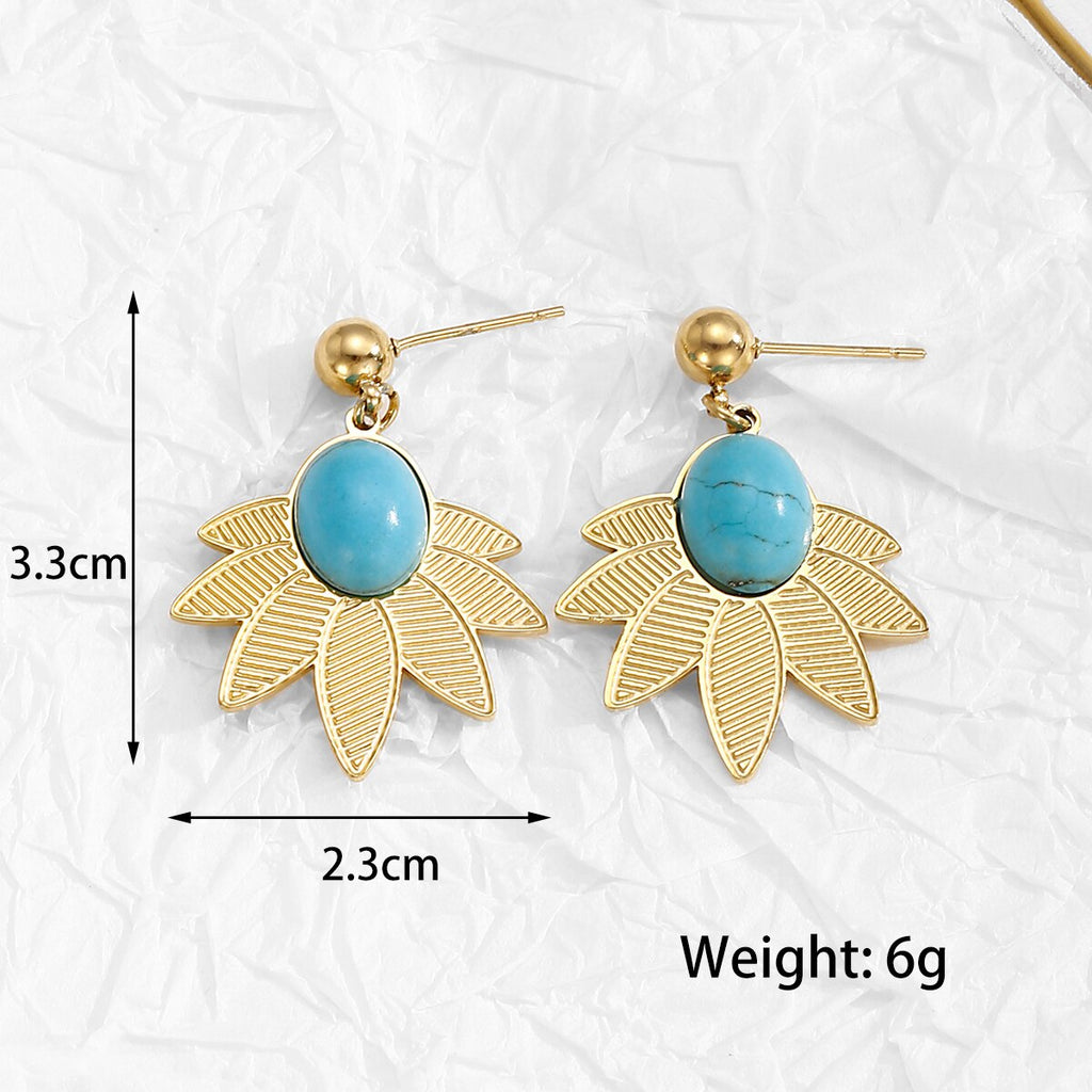 316L Stainless Steel Green Stone Leaves Statement Vintage Drop Earrings For Women Brincos Des Boucles D'oreilles New