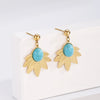 316L Stainless Steel Green Stone Leaves Statement Vintage Drop Earrings For Women Brincos Des Boucles D'oreilles New