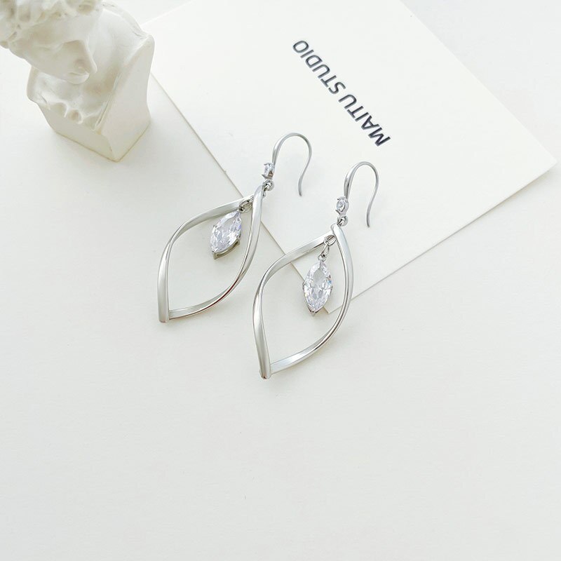 316L Stainless Steel Green Stone Leaves Statement Vintage Drop Earrings For Women Brincos Des Boucles D'oreilles New