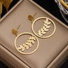 316L Stainless Steel Green Stone Leaves Statement Vintage Drop Earrings For Women Brincos Des Boucles D'oreilles New