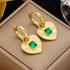 316L Stainless Steel Heart Hoop Green Zircon Earrings For Women Girls Ears Jewelry Birthday Party Gifts Bijoux Trend