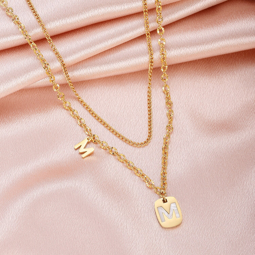 316L Stainless Steel Hip Hop PunkVintage Multilayer Letter M Pendant Necklace For Women Double Layer Chain Necklace Jewelry