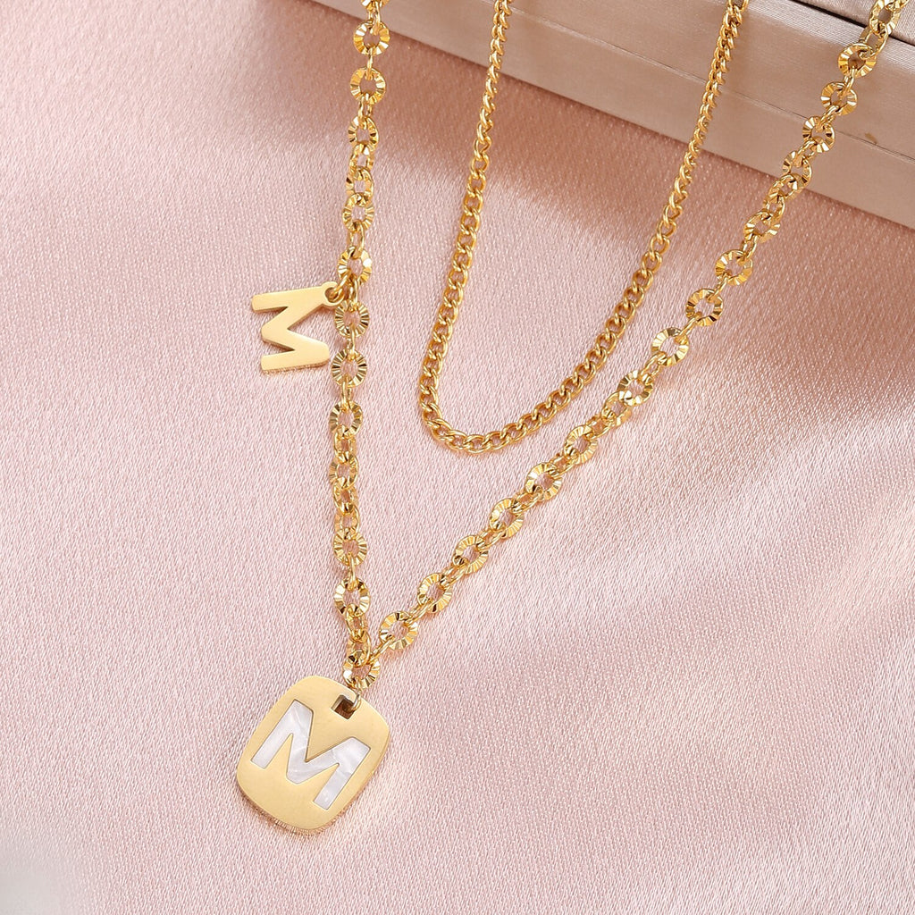 316L Stainless Steel Hip Hop PunkVintage Multilayer Letter M Pendant Necklace For Women Double Layer Chain Necklace Jewelry