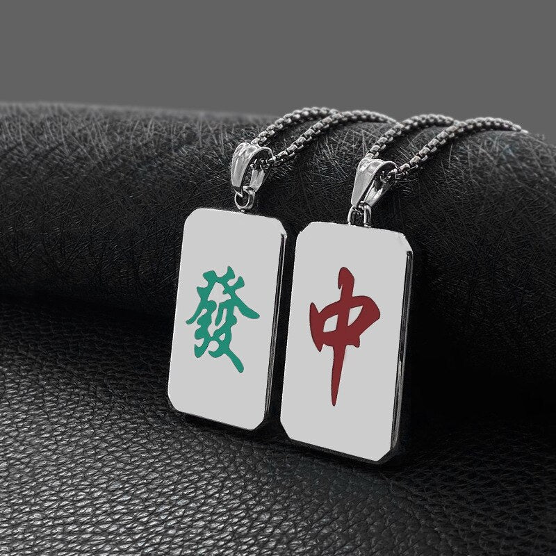 316L Stainless Steel Mahjong Necklace Jewelry Dragon Dot Bamboo Character Chinese Word Logo Symbol Game Necklace