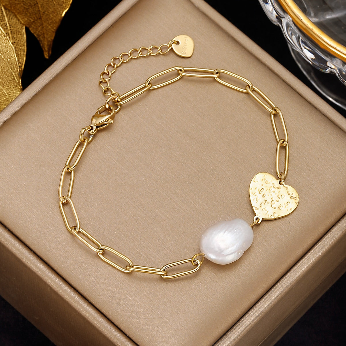 316L Stainless Steel Multilayer Pearl Heart Charm Bracelet For Women Gold Color Girls Wrist Jewelry Gifts