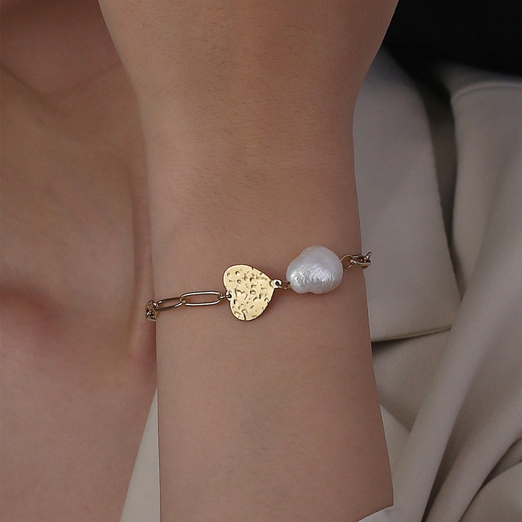 316L Stainless Steel Multilayer Pearl Heart Charm Bracelet For Women Gold Color Girls Wrist Jewelry Gifts