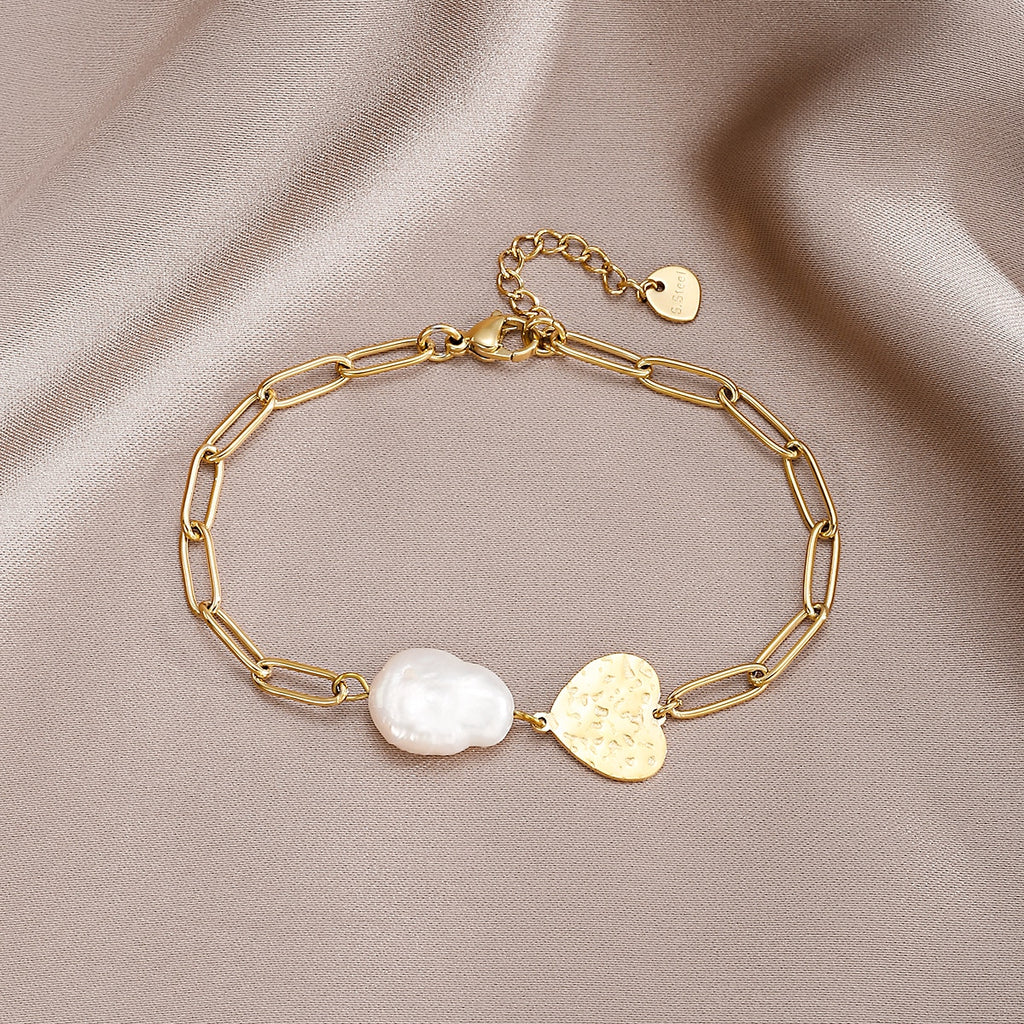 316L Stainless Steel Multilayer Pearl Heart Charm Bracelet For Women Gold Color Girls Wrist Jewelry Gifts