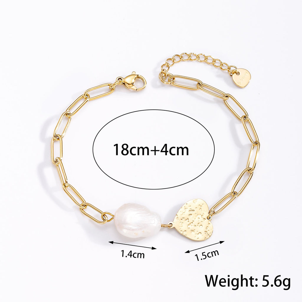 316L Stainless Steel Multilayer Pearl Heart Charm Bracelet For Women Gold Color Girls Wrist Jewelry Gifts