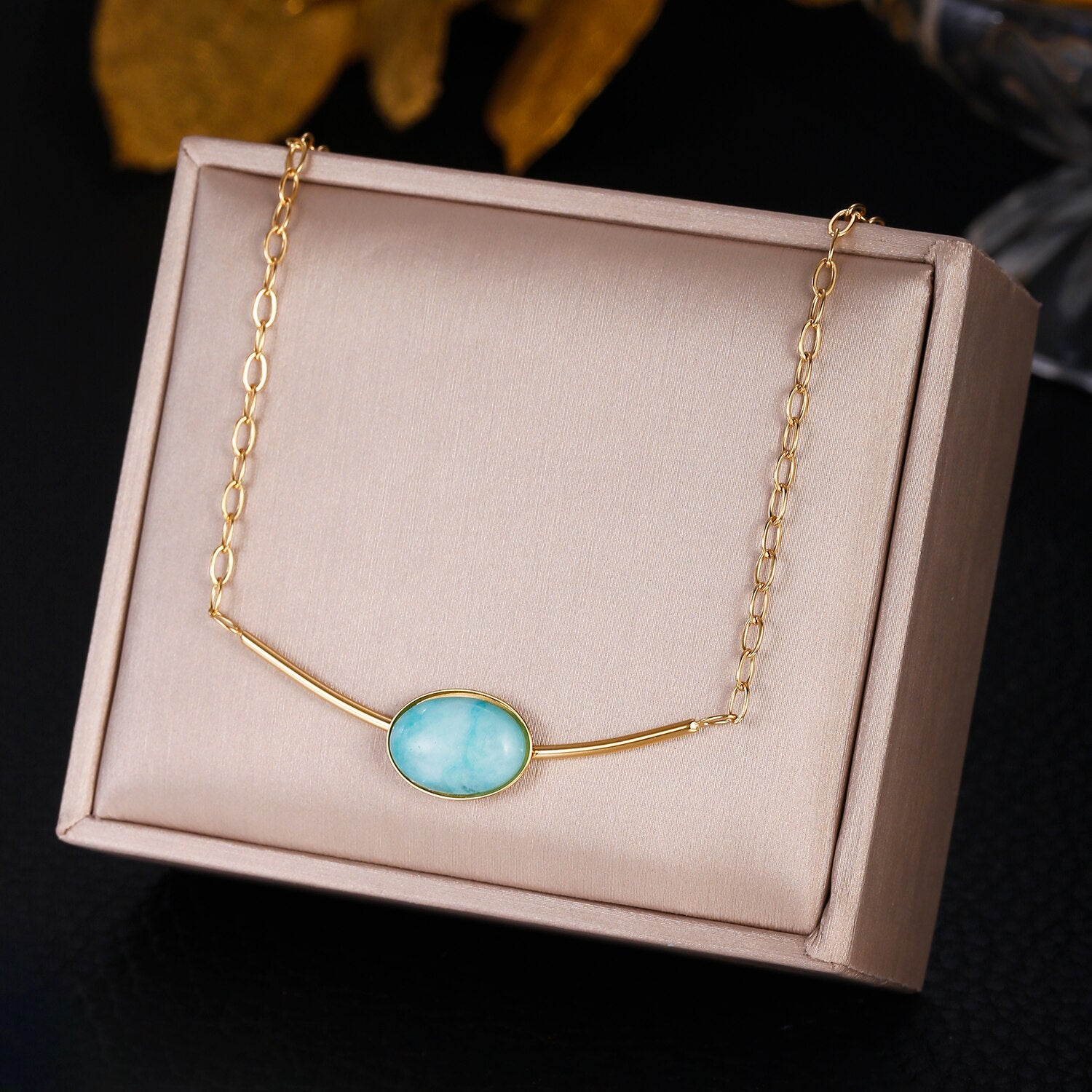 316L Stainless Steel Necklace for Women  Green Stone Pendant Little Heart Decoration Lady Necklaces