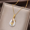 316L Stainless Steel Oval Winding Safe Buckle Ladies Temperament Necklace Crystal Cat Eye Pendant Necklace No Fade