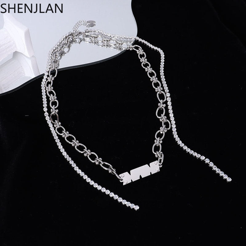 316L Stainless Steel Plated Silver Rhinestone Choker Necklace Women Ladies Niche Personality Hip Hop Punk Jewelry for Women