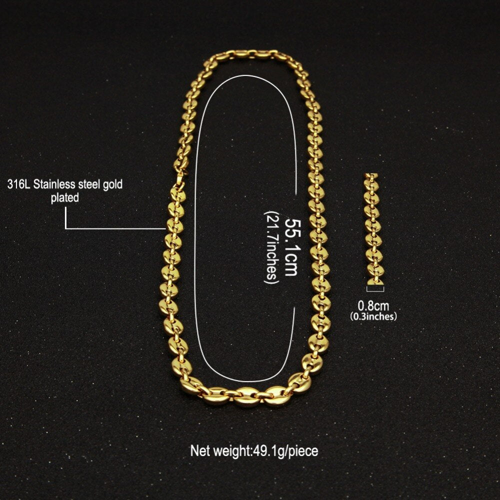 316L Stainless Steel Puffed Mariner Link Chain Choker Necklace Gold Silver Color Men Boys Necklace Jewelry