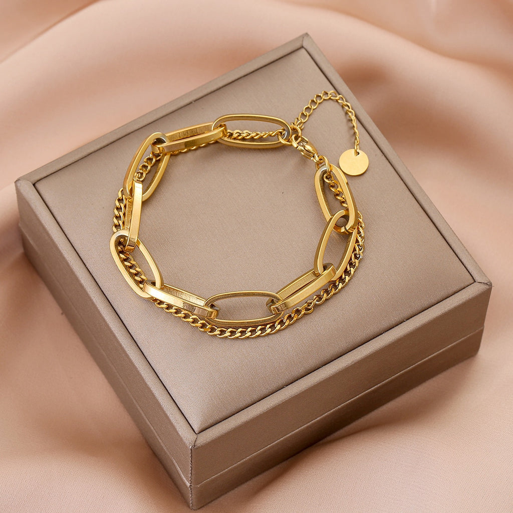 316L Stainless Steel Roman Number Zircon Bracelet For Women Girls Charm Gold Color Beads Bracelets Party FashionJewelry Gifts