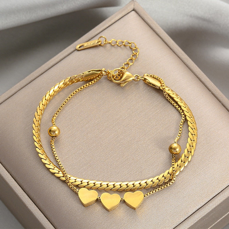 316L Stainless Steel Roman Number Zircon Bracelet For Women Girls Charm Gold Color Beads Bracelets Party FashionJewelry Gifts